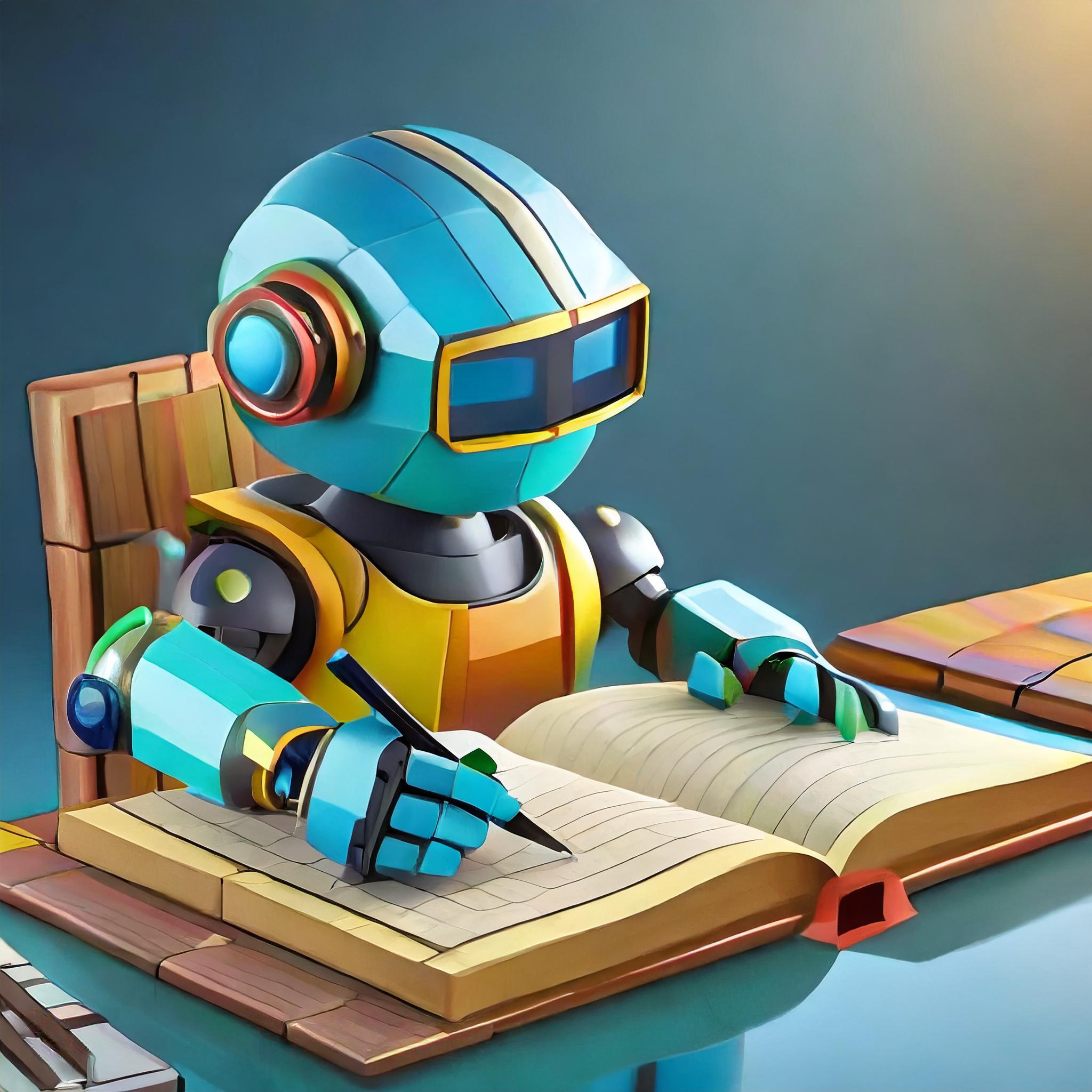 AI prompt: Cartoon robot writing a manuscript